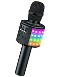 Karaoke Mikrofon Kinder, BONAOK Drahtloses Bluetooth Karaoke Mikrofon, mit Steuerbaren LED-Leuchten, für Geburtstag Party Kindergeschenk, KTV Mikrofon Player für Android/iPhone/iPad (Schwarz)