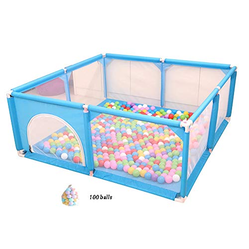 XJJUN Kinder Laufstall Krabbeldecke Ocean Ball Spiel Zaun Oxford Tuch Überrollschutz Sicherheit Kunststoff Einfach zu säubern Innen-, 4 farben (Color : Blue-D150X150X62CM)