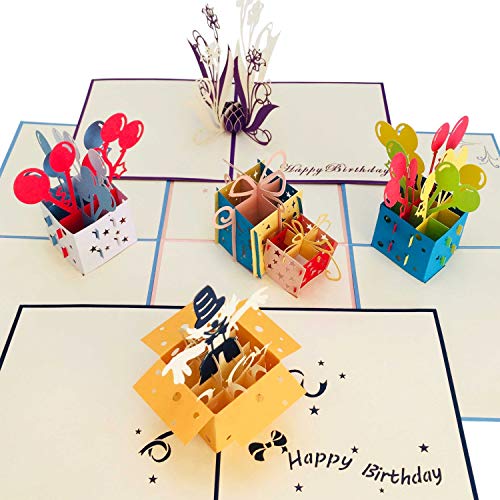 Premium handgefertigte 3D-Pop-Up-Geburtstagskarten für Erwachsene & Happy Birthday Kinderkarten - Vollfarblasergeschnittene Karten Mütter, Väter und Kinder 4.5 x inches Party Cards (5 pack)